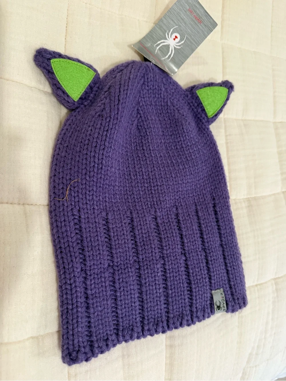 NWT | Spyder | Kids One Size | Bitsy Knit Cat Ear Beanie - Purple and Green